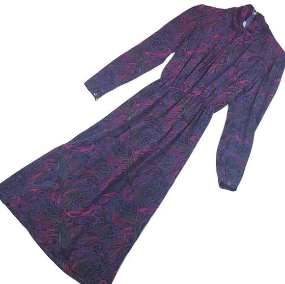 Dresses & Skirts - Vintage 70's Ciao Ltd Purple Paisley Silk Dress